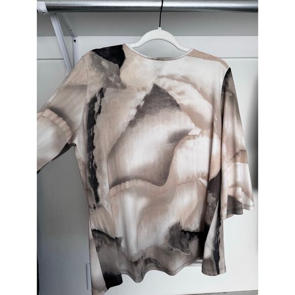 Clara Sun Woo Women's Abstract Blouse Slinky Tie Front Size Large Brown Black - Picture 2 of 8